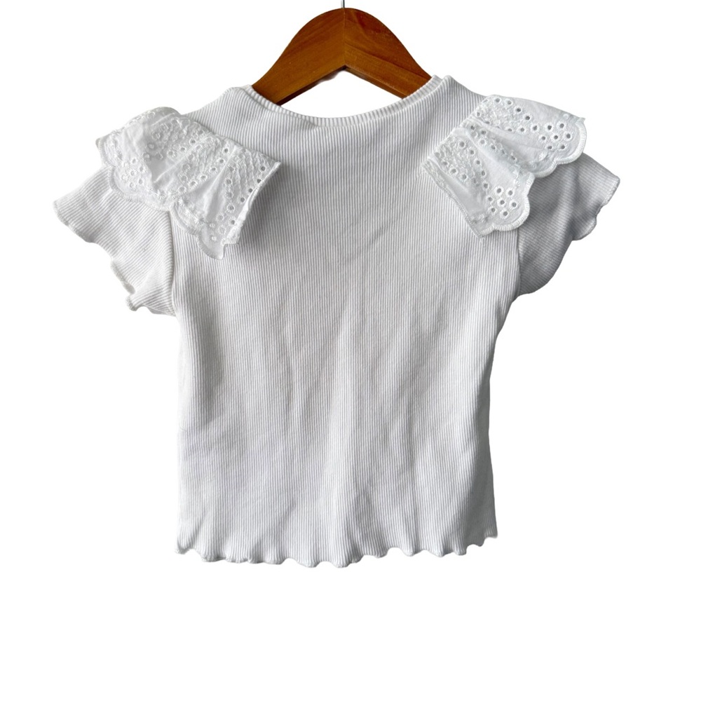 Zara Baby White Ribbed Tee with Eyelet Ruffles - Picture 2 of 4